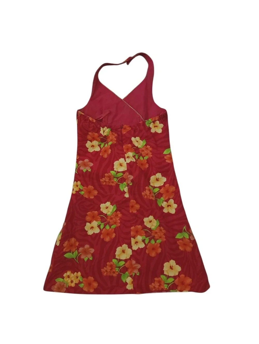 Copper Key Red Floral Halter Dress with Green Accents Kids Size 10